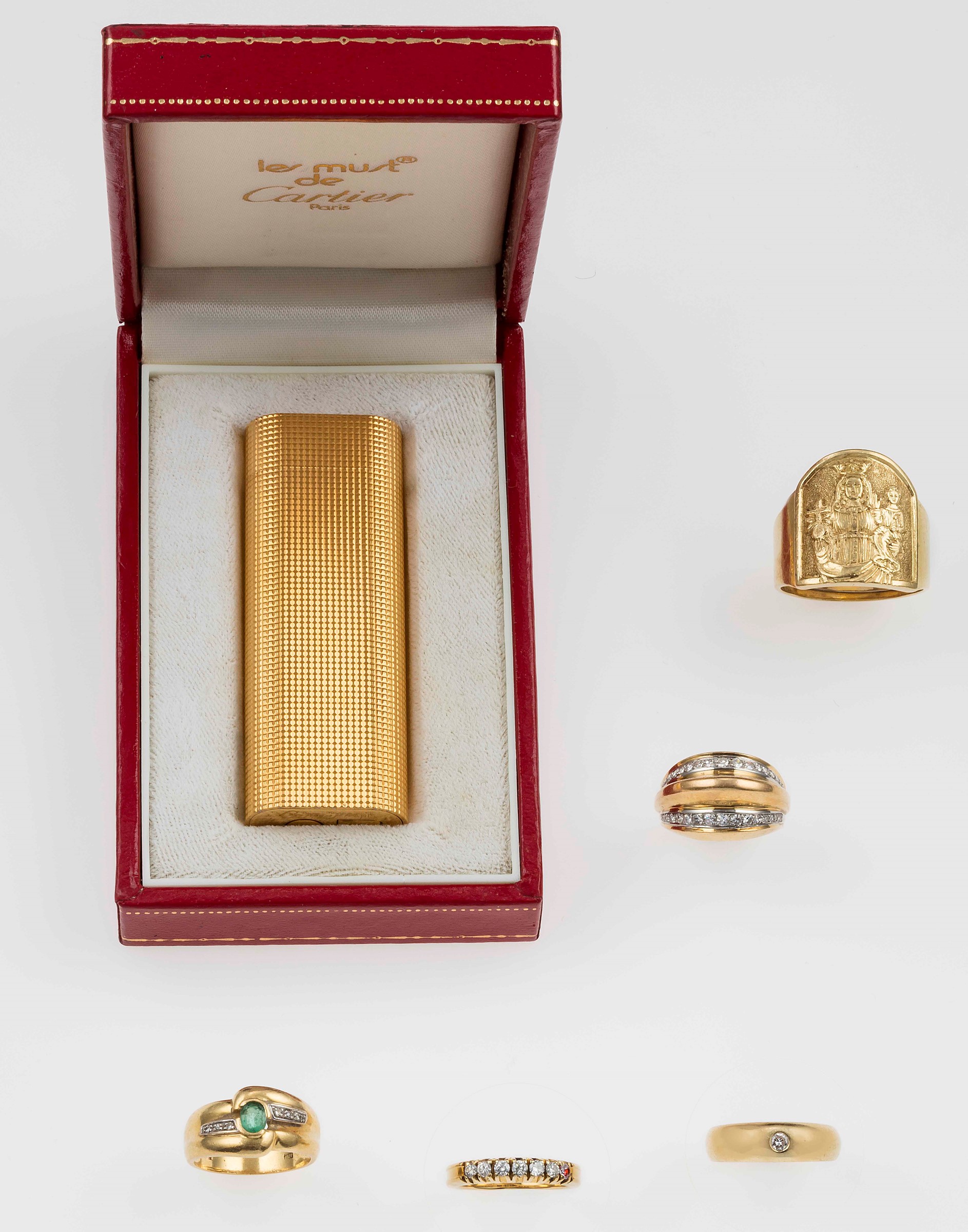 Five gold and diamond rings and a lighter - montature in oro giallo 750/1000 -