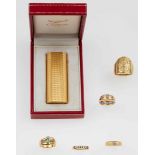 Five gold and diamond rings and a lighter - montature in oro giallo 750/1000 -
