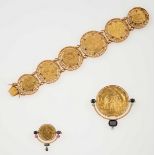 Gold bracelet and two gold brooches - oro giallo 750/1000 -