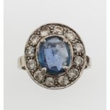 Sapphire and diamond cluster ring - montatura in oro bianco 750/1000 -