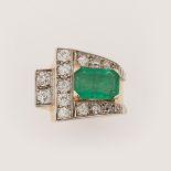 Emerald and diamond ring - montatura in oro giallo ed oro bianco 750/1000 -