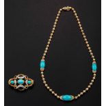 Turquoise and diamond necklace and brooch - montatura in oro giallo ed oro bianco [...]