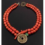 Coral necklace with coins - montatura in oro giallo 750/1000 -