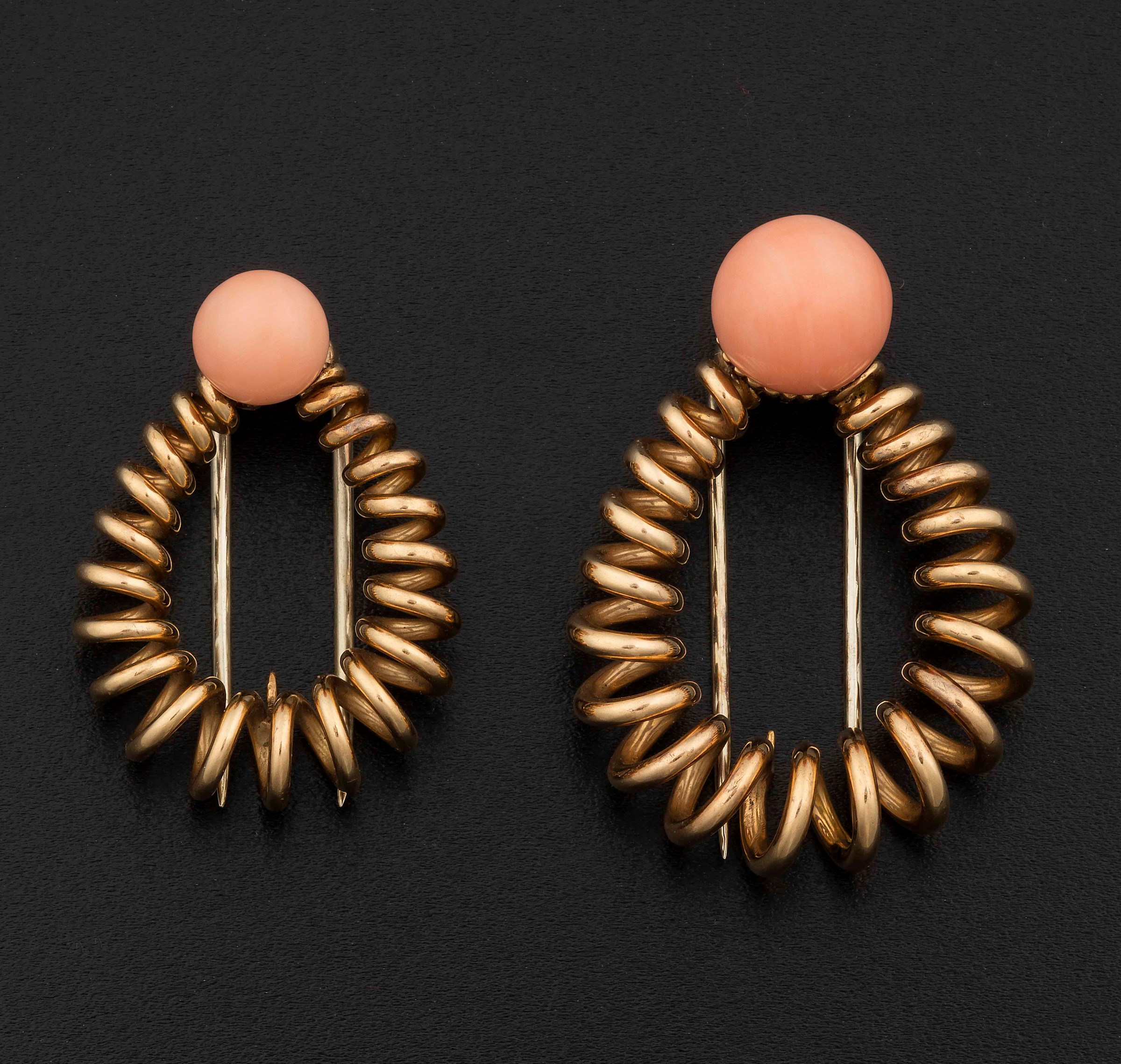 Pair of coral and gold clips - montature in oro giallo 750/1000 -