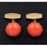 Pair of coral and gold cufflinks - montatura in oro giallo 750/1000 -