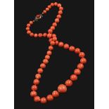Graduated coral beads and silver necklace - fermezza in argento -