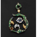 Diamond, sapphire and tzavorite pendant - montatura in oro bianco 750/1000 -