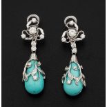 Pair of turquoise and diamond earrings - montatura in oro bianco 750/1000 -