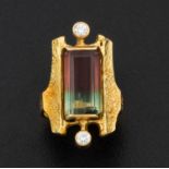 Tourmaline and diamond ring - montatura in oro giallo 750/1000 -