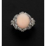 Coral, diamond and gold ring - montatura in oro bianco 750/1000 -