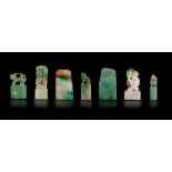 Seven jade seals, China, Qing Dynasty, 1800s - H from 3cm to 4cm -