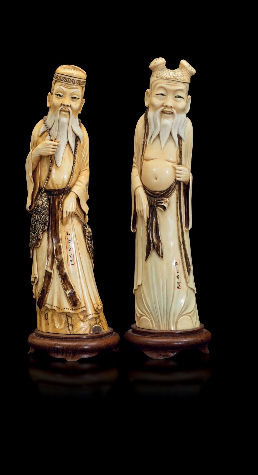 Two ivory figures, China, early 1900s - H 35.5cm and 36cm -