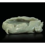 A Celadon jade brush bowl, China, Qing Dynasty - Qianlong period (1736-1796). 12.5x10cm -