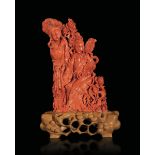 Two carved coral groups, China, early 1900s - 342gr; H 15cm and gross weight 230gr; H [...]
