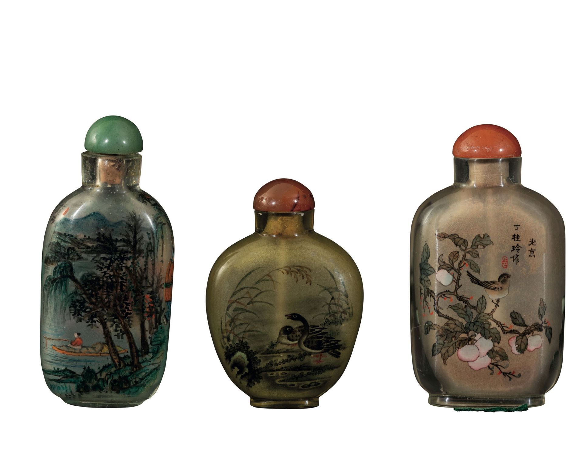 Three glass snuff bottles, China, 20th century - H from 6cm to 7.5cm -