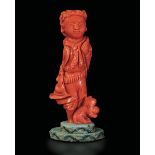 A coral figurine, China, early 20th century - Gross weight 50gr; H 7.5cm -