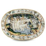 Vassoio ovale Deruta, inizio del XVII secolo , - Maiolica policroma. Diametri cm [...]