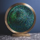 Elytra green beetle wings in round brass frame - cm 52x49x12 -
