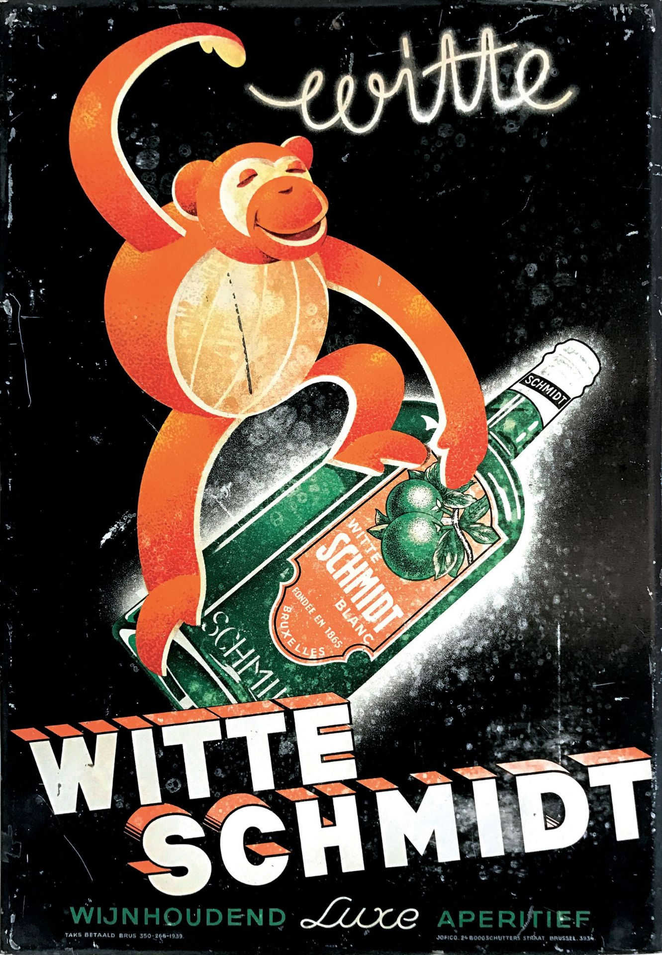 Anonimo, WITTE SCHMIDT… APERITIEF - Tin metallic plate on cardboard, 1939. Cm [...]