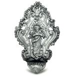 A silver holy water fount, Genoa, 17-1800s - Apparently unmarked. H 27cm -