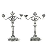 Two silver candle holders, Genoa, 1823 - Embossed and chiselled silver. Torretta [...]
