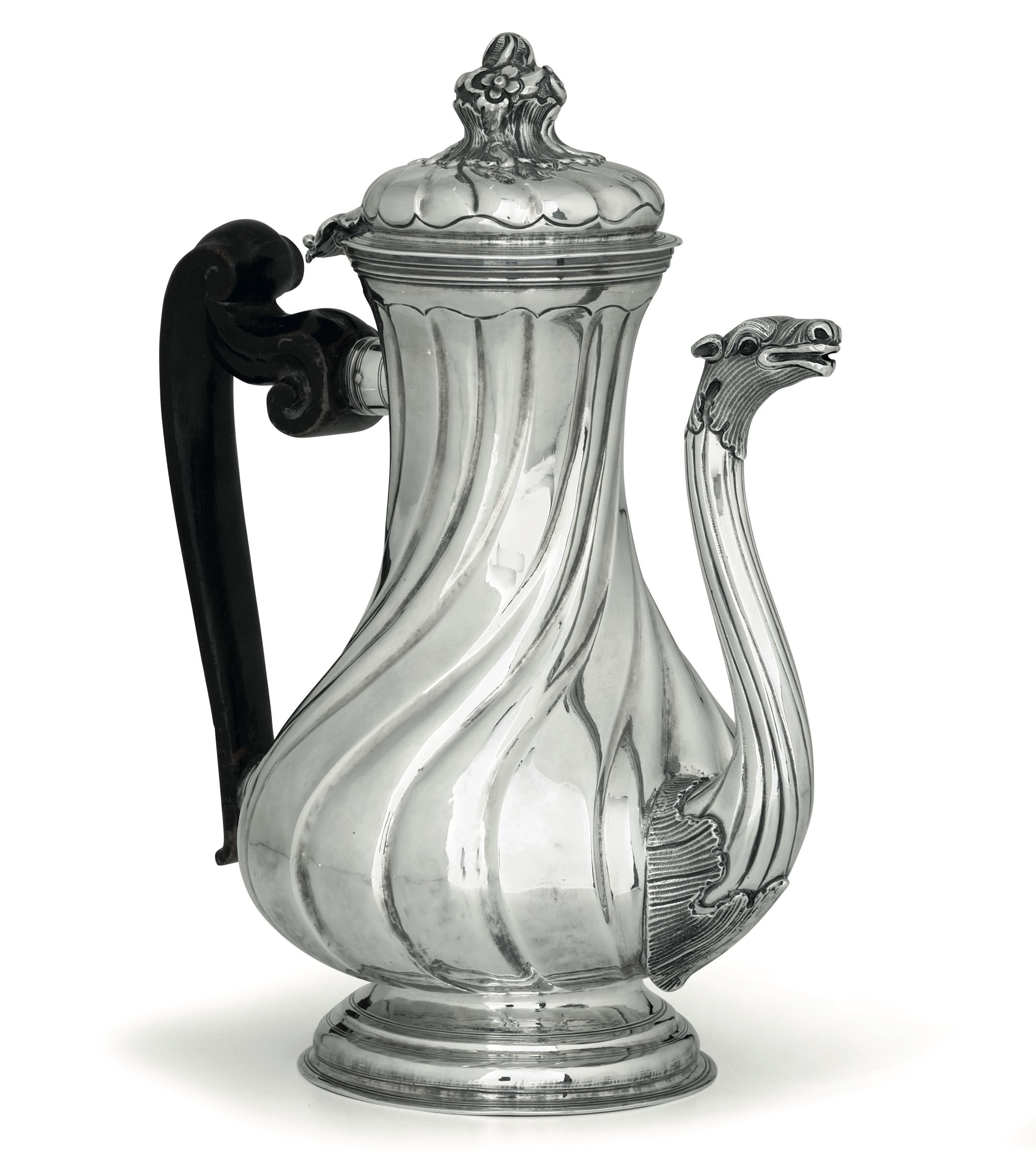 A silver coffee pot, Genoa, 1765 - Molten, embossed and chiselled silver. Torretta [...]