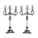 Two silver candle holders, Italy (?), 1900s - Apparently unmarked. H 40cm -