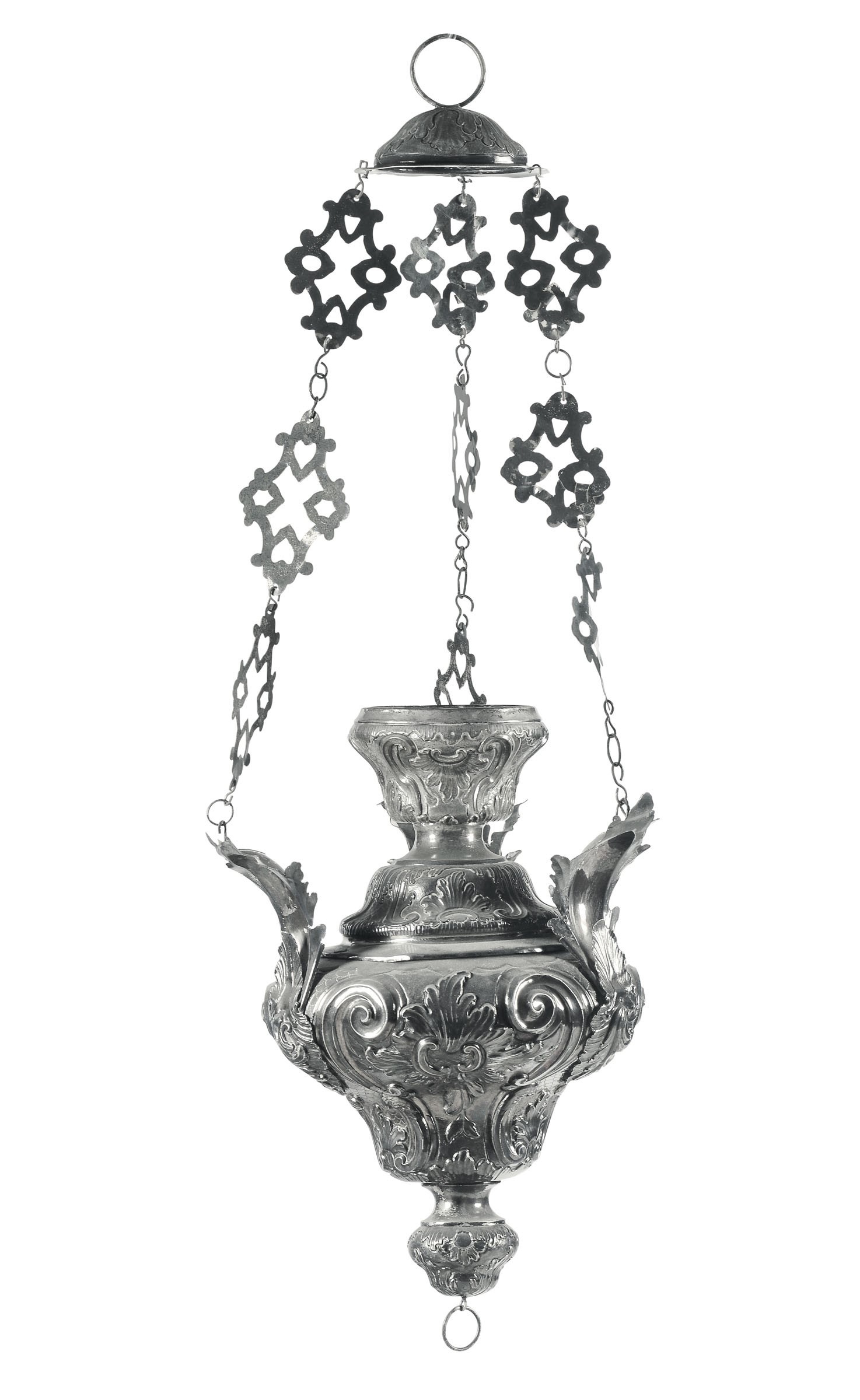 A pair of votive lamps, Genoa, 1776 - Embossed, chiselled and perforated silver. [...]