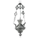 A pair of votive lamps, Genoa, 1776 - Embossed, chiselled and perforated silver. [...]