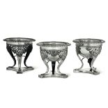 Three silver salt bowls, Milan, mid 1800s - Molten, embossed and chiselled silver and [...]