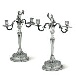 Two silver candle holders, Genoa, 1797 - Molten, embossed and chiselled silver. [...]