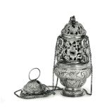 A silver thurible, Genoa, 1778 - Embossed and chiselled silver. Torretta stamp, h cm [...]