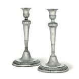 Two silver candle holders, Genoa, 1814 - Embossed, chiselled and engraved silver. [...]