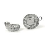 Two silver tastevins, France (?), 1800s - One with an inlaid coin dated 1728. diam [...]