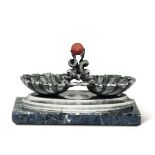 A silver salt bowl, 1900s - Molten and chiselled silver, marble and agathe. -