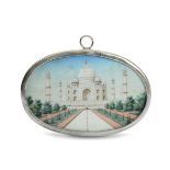 A miniature with silver frame, India (?), 18-1900s - Oval miniature depicting the Taj [...]