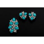 Turquoise and diamond demi-parure - montature in oro bianco 750/1000 -