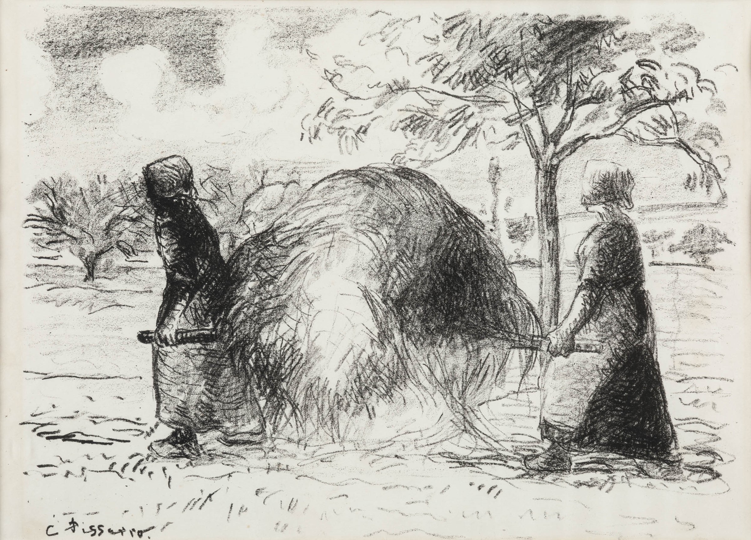 C. Pissarro, Femmes portant du foin sur une civiere, 1874