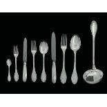 A 75-piece silverware set - - A ladle, serving fork and spoon, 12 fruit knives, 12 [...]