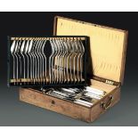 A silverware set, Turin, mid 1800s - - 41-piece set for 12 people within a wooden [...]