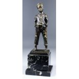 F. Thiermann (19th/20th Century) - Brown patinated bronze figure of a standing boy, smoking a