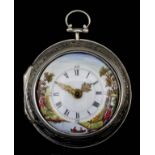 A late 18th Century Continental silver pair cased verge pocket watch (made for the English