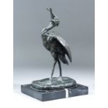 Manner of Alexandre Leonard (1821-1877) - Bronze figure of a standing heron with a fish in its beak,