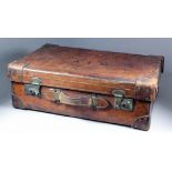 An early 20th Century brown leather suitcase by A. Davis & Co. of London , 26.5ins x 16.5ins x 8.