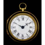 An early 18th Century gilt metal and tortoise shell pair cased verge pocket watch by Jonathan Rant