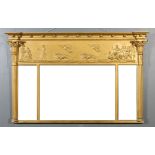 An early 19th Century gilt framed overmantel mirror with moulded and ball cornice, the frieze