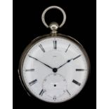 An early Victorian silver cased pocket watch by Francis James Leah, No. 8010, the white enamel