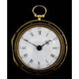 A George III gilt metal and green shagreen covered pair cased verge pocket watch by Thomas Hemings