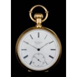 A late 19th Century 18k gold cased open faced keyless lever pocket watch by Jules Jurgensen of