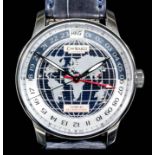 A gentleman's automatic "C900 World Time" wristwatch by Christopher Ward, the silver and blue dial